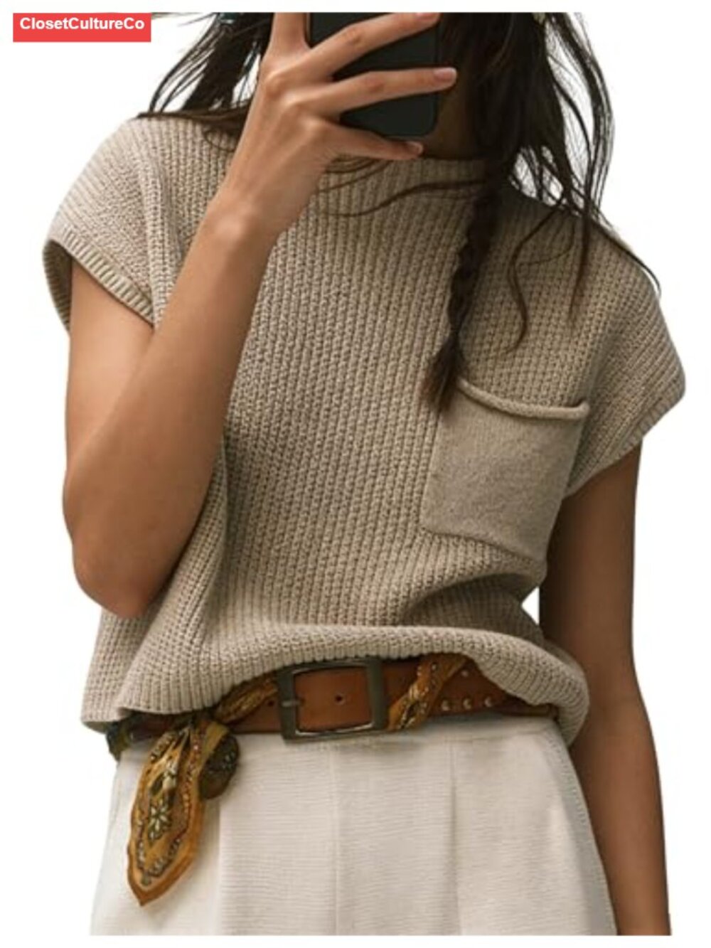 UANEO Sleeveless Knit Sweater Vest Mock Neck Loose Fit Casual Pullover Tank